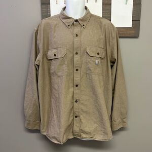 Carhartt Men’s Loose Fit Tan Full Button Down Long Sleeve Collared Shirt- XL
